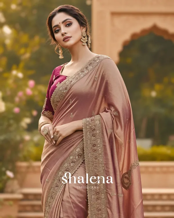 Designer_Pink_Embroidery_Work_Chiffon_Silk_Saree_With_Glittering_Full_Stitched_Blouse