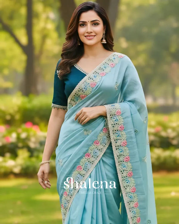 Prodigal_Sky_Embroidery_Work_Cursh_Silk_Saree_With_Pulsating_Full_Stitched_Blouse