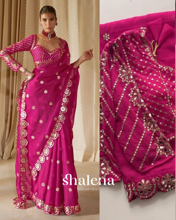 Ailurophile_Dark_Pink_Embroidery_Work_Soft_Georgette_Silk_Saree_With_Allure_Full_Stitched_Blouse