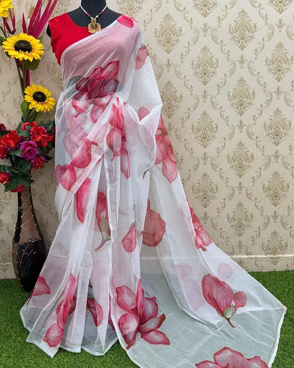White_Color_Georgette_1_-_Minute_Ready_to_Wear_Saree_with_Blouse_Piece