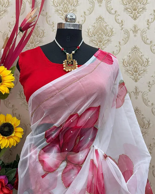 White_Color_Georgette_1_-_Minute_Ready_to_Wear_Saree_with_Blouse_Piece