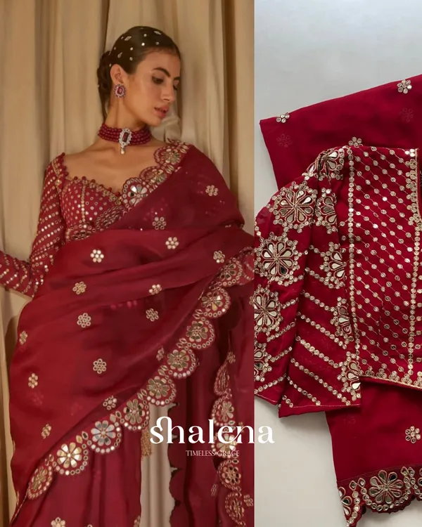 Groovy_Maroon_Embroidery_Work_Soft_Georgette_Silk_Saree_With_Mesmeric_Full_Stitched_Blouse