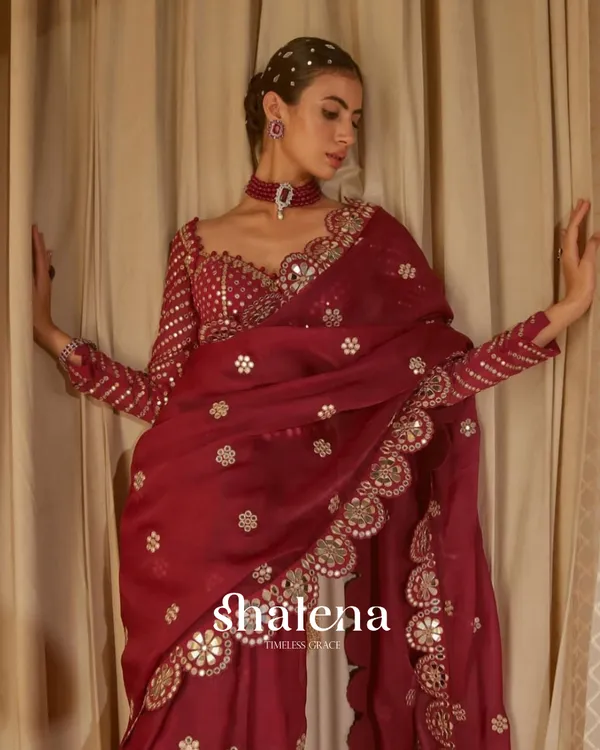 Groovy_Maroon_Embroidery_Work_Soft_Georgette_Silk_Saree_With_Mesmeric_Full_Stitched_Blouse