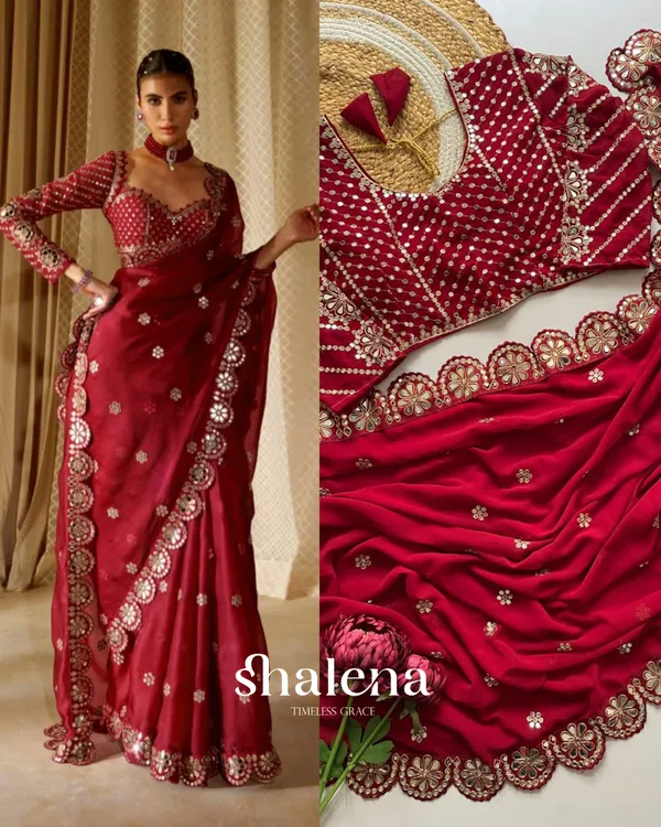 Groovy_Maroon_Embroidery_Work_Soft_Georgette_Silk_Saree_With_Mesmeric_Full_Stitched_Blouse