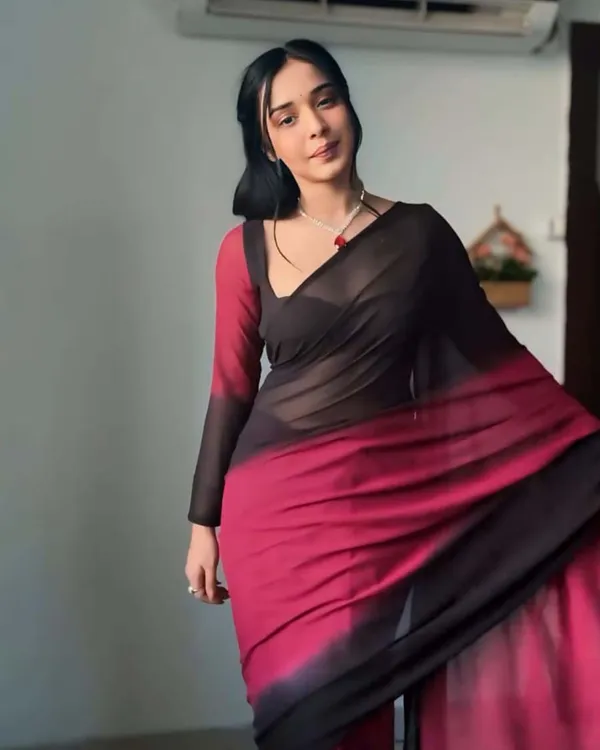 Black_And_Marron_Color_1-Minute_Ready_To_Wear_Georgette_Saree_With_Blouse_Piece