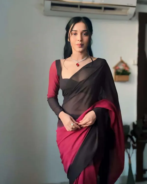 Black_And_Marron_Color_1-Minute_Ready_To_Wear_Georgette_Saree_With_Blouse_Piece