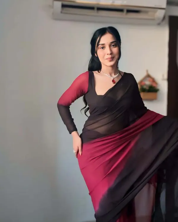 Black_And_Marron_Color_1-Minute_Ready_To_Wear_Georgette_Saree_With_Blouse_Piece