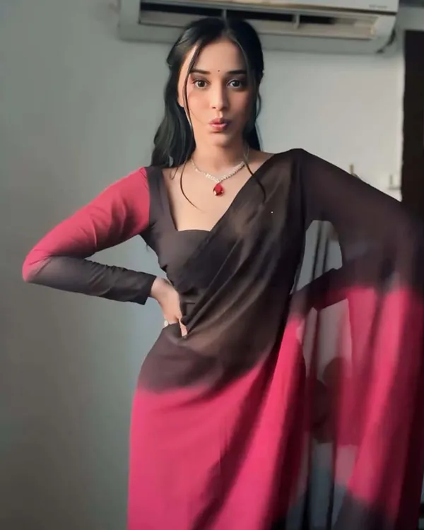 Black_And_Marron_Color_1-Minute_Ready_To_Wear_Georgette_Saree_With_Blouse_Piece