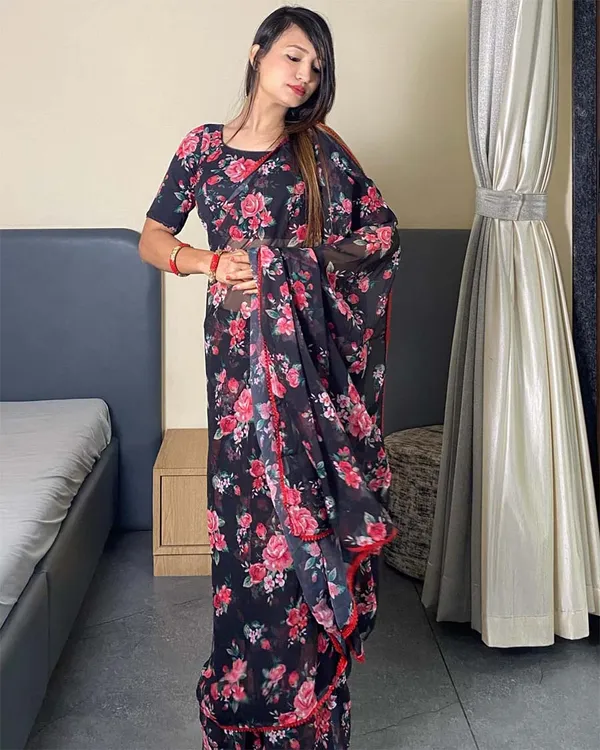 Black_Colour_1-Minute_Ready_To_Wear_Georgette_Saree_With_Blouse_Piece