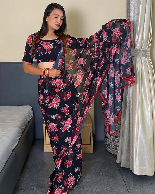 Black_Colour_1-Minute_Ready_To_Wear_Georgette_Saree_With_Blouse_Piece