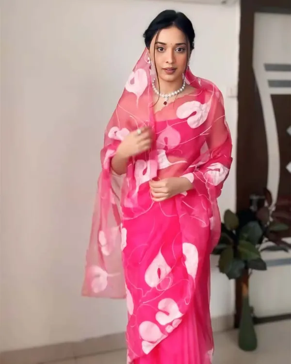 Pink_Color_1-Minute_Ready_To_Wear_Organza_Saree_With_Blouse_Piece