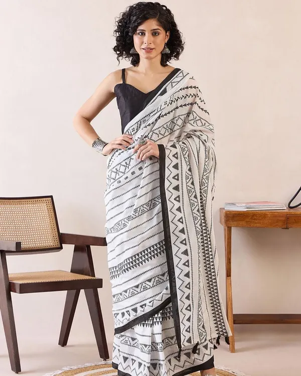 White_Color_Mulmul_Cotton_1_-_Minute_Ready_to_Wear_Saree_with_Pocket_and_Blouse_Piece