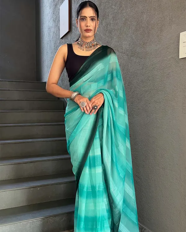 Bottle_Green_Color_1-Minute_Ready_To_Wear_Georgette_Saree_With_Blouse_Piece
