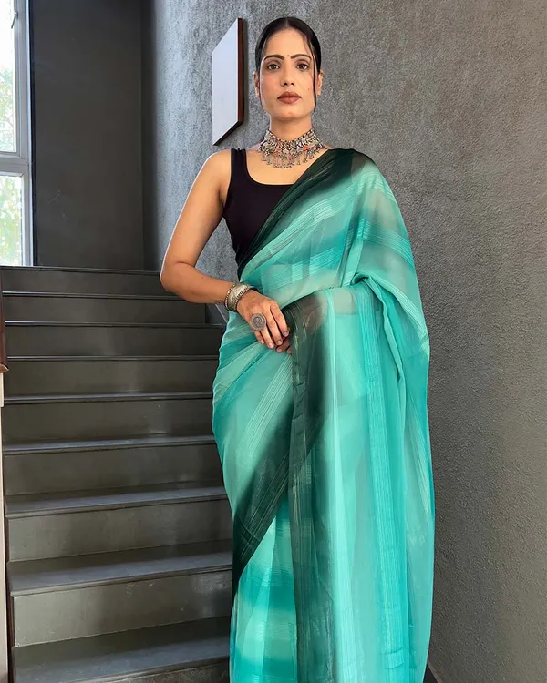 Bottle_Green_Color_1-Minute_Ready_To_Wear_Georgette_Saree_With_Blouse_Piece