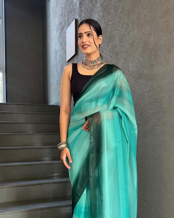 Bottle_Green_Color_1-Minute_Ready_To_Wear_Georgette_Saree_With_Blouse_Piece