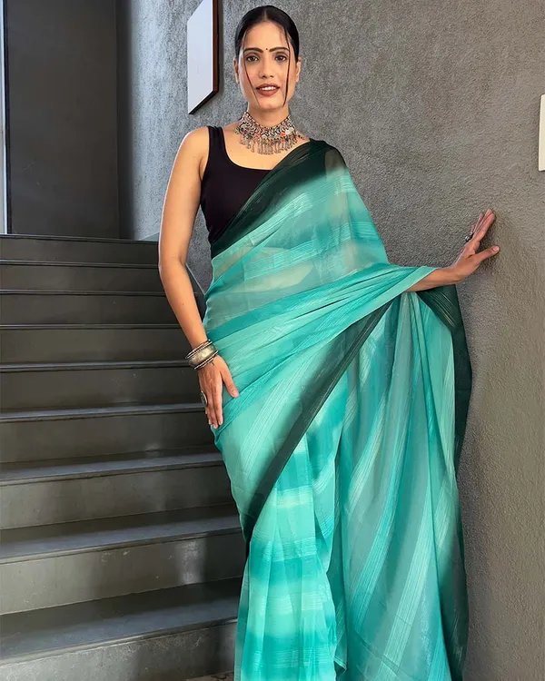 Bottle_Green_Color_1-Minute_Ready_To_Wear_Georgette_Saree_With_Blouse_Piece