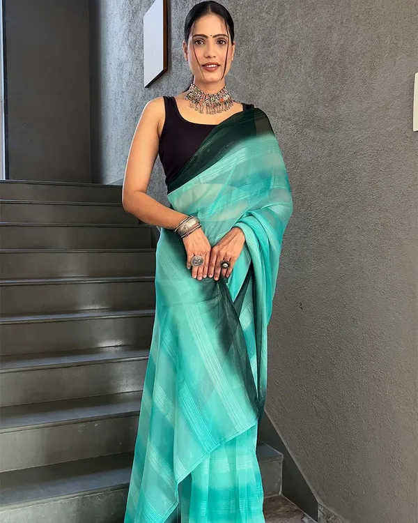 Bottle_Green_Color_1-Minute_Ready_To_Wear_Georgette_Saree_With_Blouse_Piece