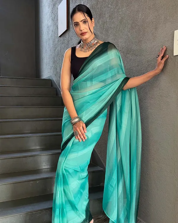 Bottle_Green_Color_1-Minute_Ready_To_Wear_Georgette_Saree_With_Blouse_Piece