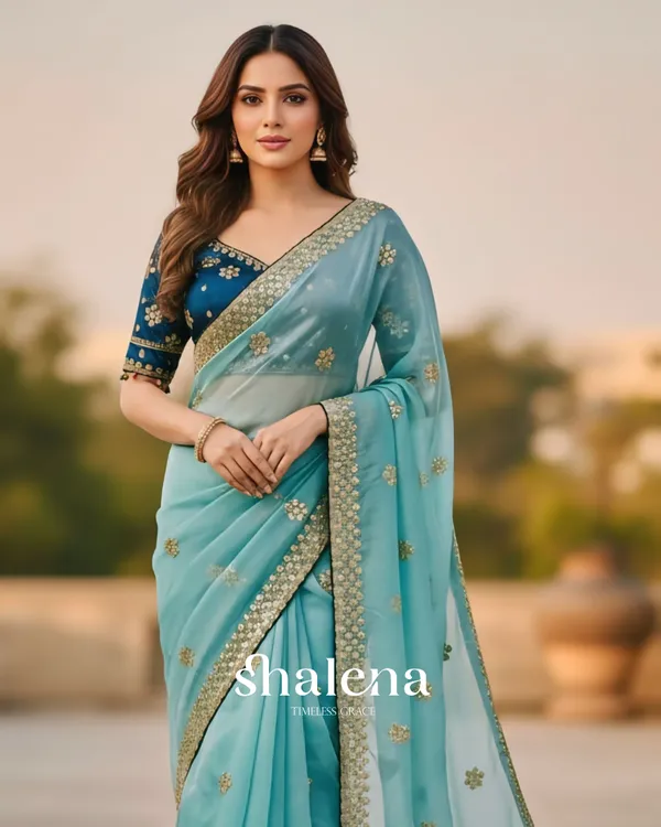 Nectarous_Sky_Embroidery_Work_Jimmy_Choo_Silk_Saree_With_Incomparable_Full_Stitched_Blouse