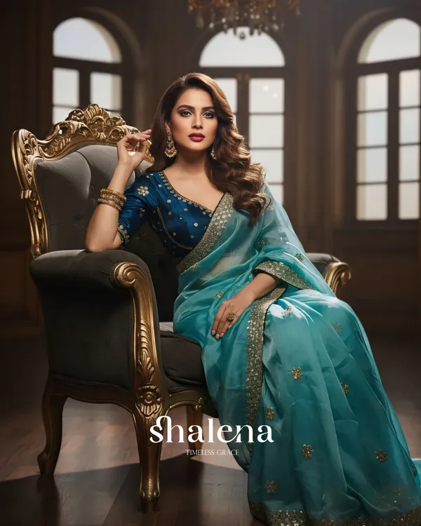 Nectarous_Sky_Embroidery_Work_Jimmy_Choo_Silk_Saree_With_Incomparable_Full_Stitched_Blouse