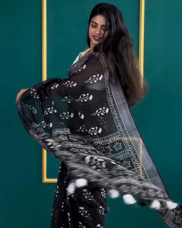 Black_Color_1-Minute_Ready_To_Wear_Cotton_Saree_With_Blouse_Piece