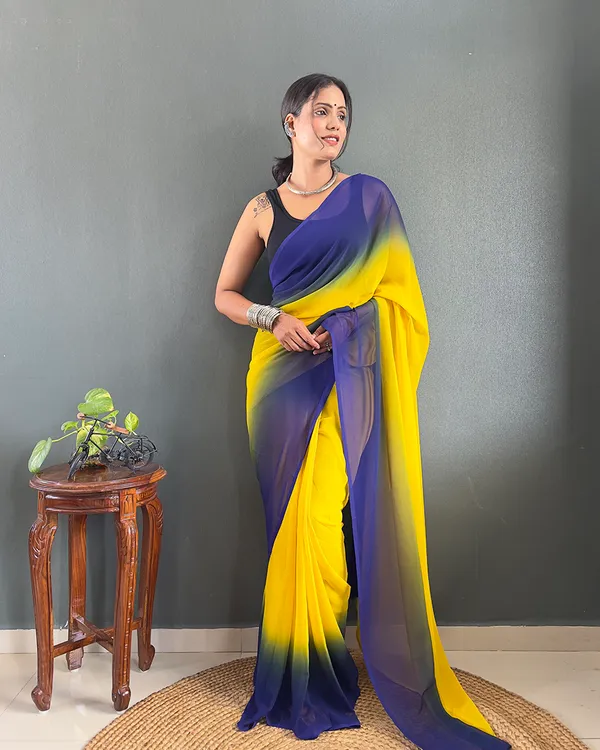 Yellow_And_Blue_Color_1-Minute_Ready_To_Wear_Georgette_Saree_With_Blouse_Piece