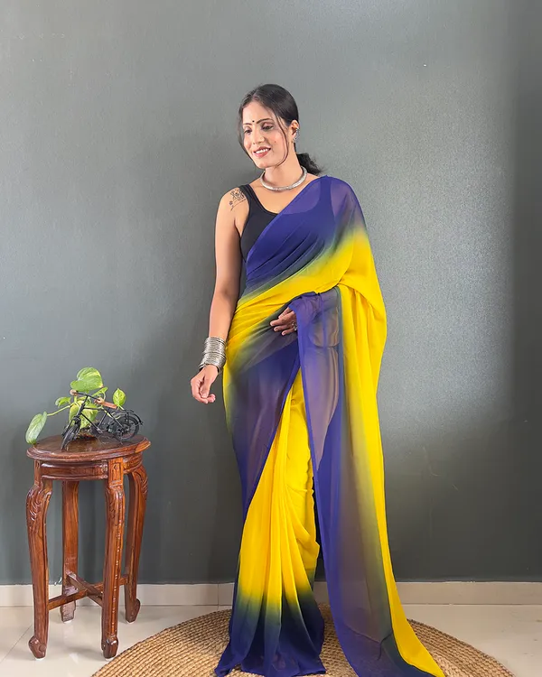 Yellow_And_Blue_Color_1-Minute_Ready_To_Wear_Georgette_Saree_With_Blouse_Piece