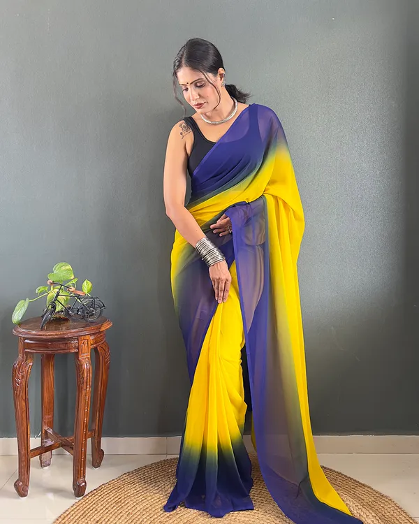 Yellow_And_Blue_Color_1-Minute_Ready_To_Wear_Georgette_Saree_With_Blouse_Piece
