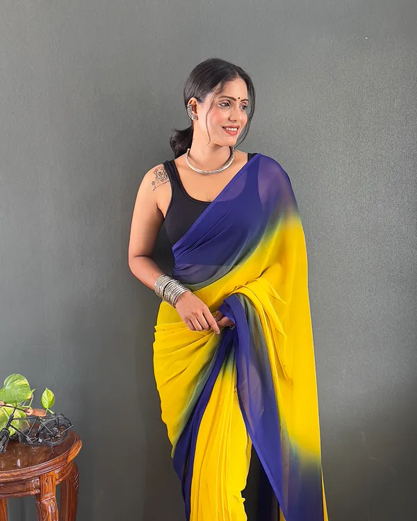 Yellow_And_Blue_Color_1-Minute_Ready_To_Wear_Georgette_Saree_With_Blouse_Piece