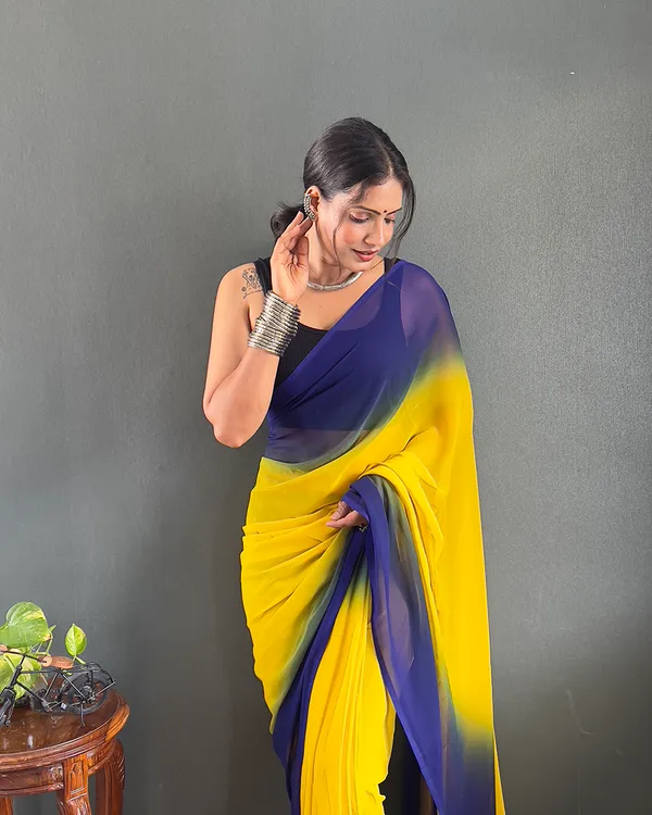 Yellow_And_Blue_Color_1-Minute_Ready_To_Wear_Georgette_Saree_With_Blouse_Piece