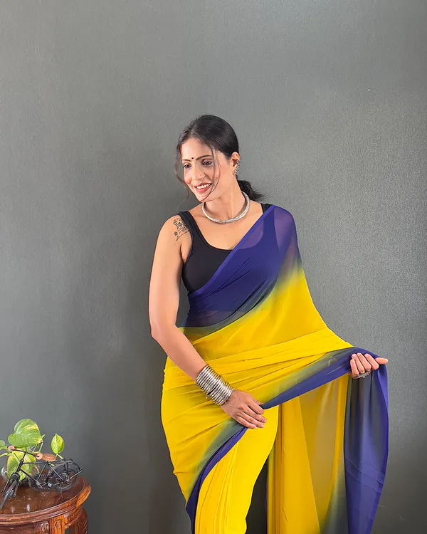 Yellow_And_Blue_Color_1-Minute_Ready_To_Wear_Georgette_Saree_With_Blouse_Piece