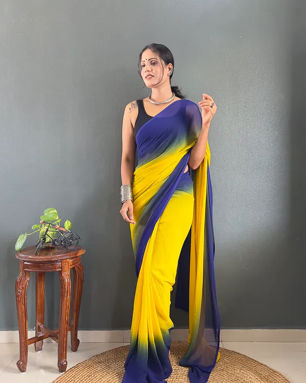 Yellow_And_Blue_Color_1-Minute_Ready_To_Wear_Georgette_Saree_With_Blouse_Piece