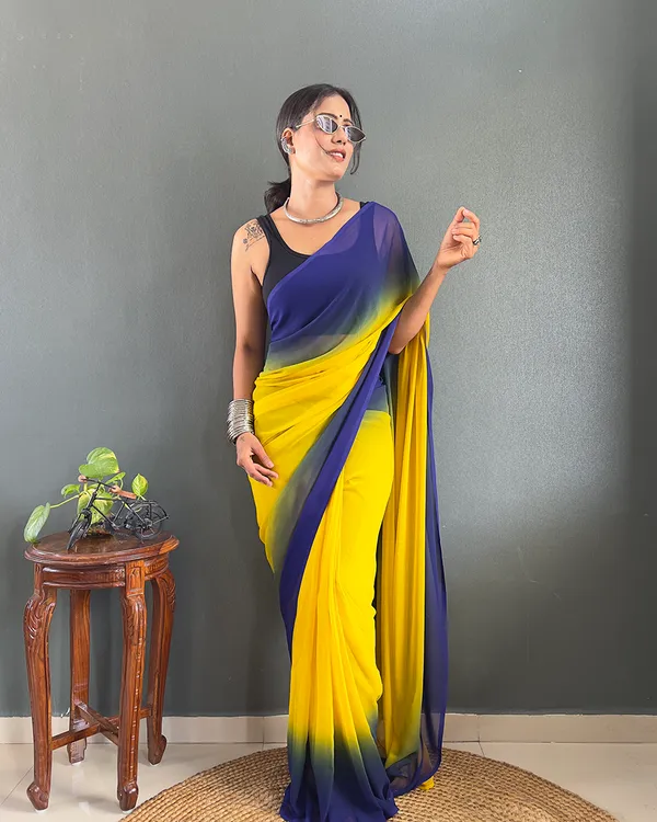 Yellow_And_Blue_Color_1-Minute_Ready_To_Wear_Georgette_Saree_With_Blouse_Piece