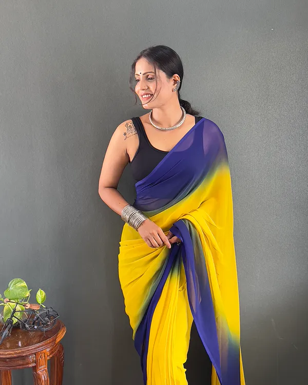 Yellow_And_Blue_Color_1-Minute_Ready_To_Wear_Georgette_Saree_With_Blouse_Piece