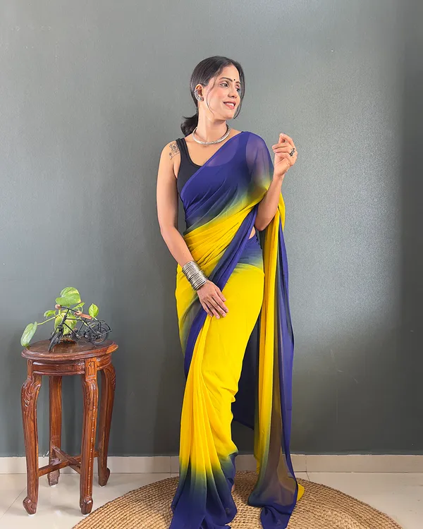 Yellow_And_Blue_Color_1-Minute_Ready_To_Wear_Georgette_Saree_With_Blouse_Piece