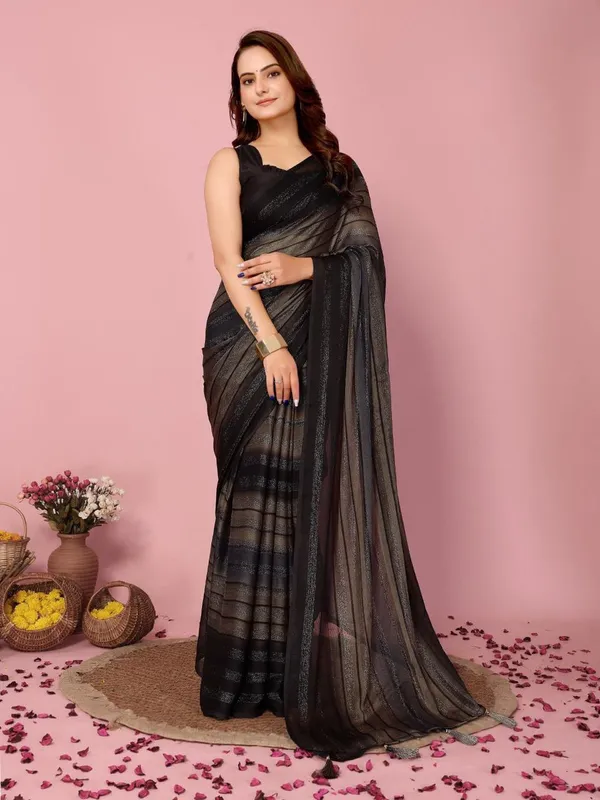 Black_Color_1-Minute_Ready_To_Wear_Georgette__Saree_With_Blouse_Piece