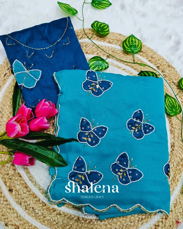 Trendy_Firozi_Georgette_Butterfly_Hand_Work_Saree