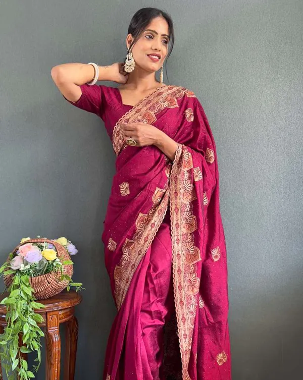 Maroon_Color_1_-_Minute_Ready_to_Wear_Vichitra_silk_Saree_with_Unstitch_Blouse_Piece