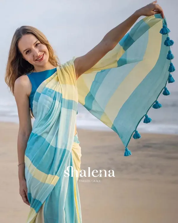 Ocean_Sun_-_Blue_&_Yellow_Linen_1-Minute_Ready_to_Wear_Saree_with_Blue_Blouse_Piece