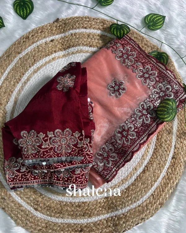 Zephyr_Peach_Organza_Silk_Saree_With_Incomparable_Full_Stitched_Blouse