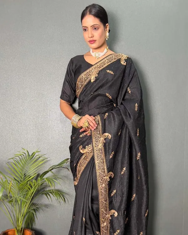 Black_Color_1_-_Minute_Ready_to_Wear_Vichitra_silk_Saree_with_Unstitch_Blouse_Piece