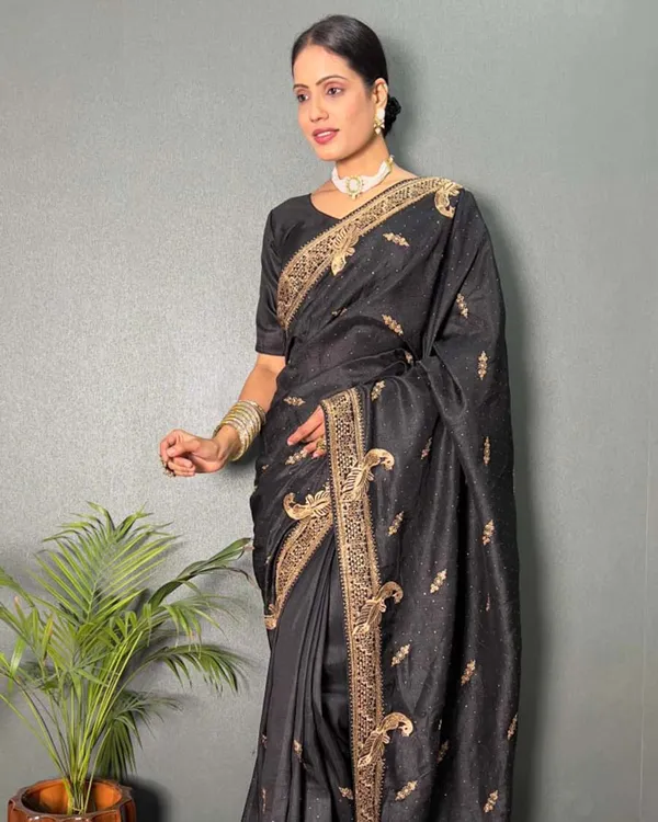 Black_Color_1_-_Minute_Ready_to_Wear_Vichitra_silk_Saree_with_Unstitch_Blouse_Piece