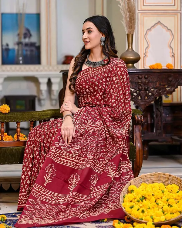 Red_Color_1-Minute_Ready_to_Wear_Premium_Cotton_Saree_with_Blouse_Piece