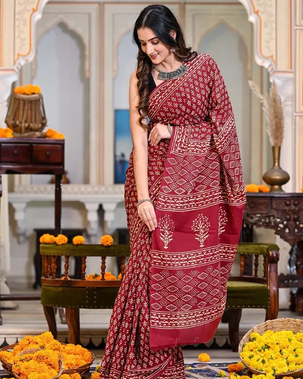 Red_Color_1-Minute_Ready_to_Wear_Premium_Cotton_Saree_with_Blouse_Piece