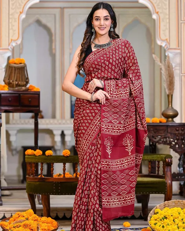 Red_Color_1-Minute_Ready_to_Wear_Premium_Cotton_Saree_with_Blouse_Piece