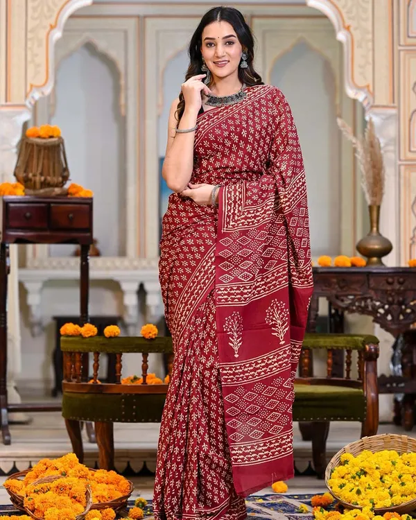 Red_Color_1-Minute_Ready_to_Wear_Premium_Cotton_Saree_with_Blouse_Piece