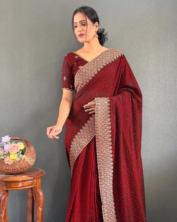 Maroon_Color_1_-_Minute_Ready_to_Wear_Vichitra_silk_Saree_with_Unstitch_Blouse_Piece