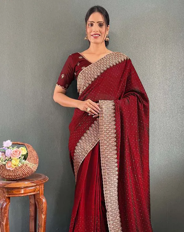 Maroon_Color_1_-_Minute_Ready_to_Wear_Vichitra_silk_Saree_with_Unstitch_Blouse_Piece