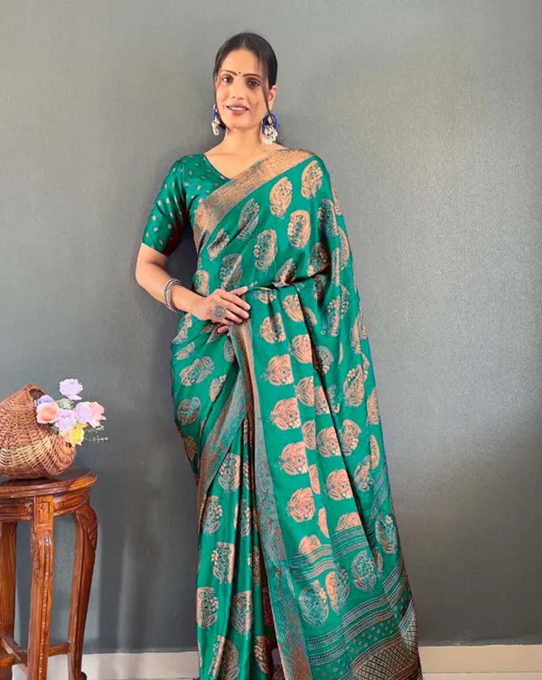 Bottle_green_Color_1_-_Minute_Ready_to_Wear_Moss_Silk_Saree_with_Unstitch_Blouse_Piece