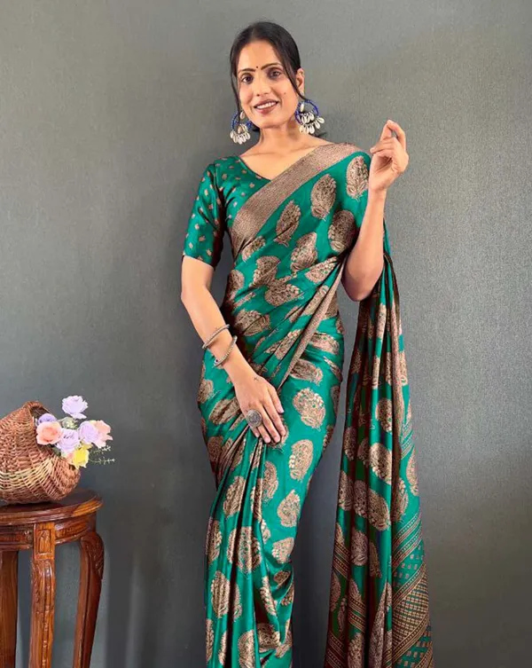 Bottle_green_Color_1_-_Minute_Ready_to_Wear_Moss_Silk_Saree_with_Unstitch_Blouse_Piece